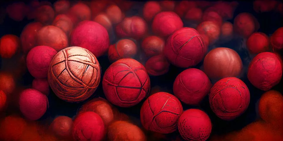 Red woolen threads in a balls for knitting close up, the concept of sewing. Stockillustratie