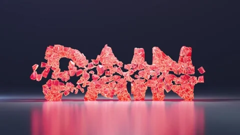 Red word PAIN explodes into small shining particles. Conceptual 3D Stock Footage 257073244