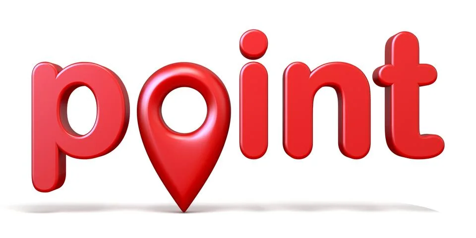 Red word POINT with map pointer 3D rendering illustration on white background Illustrazione stock