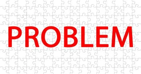 Red word with problem writing on white pieces puzzle composition background,  Illustrazione stock