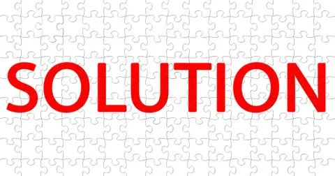 Red word with solution writing on white pieces puzzle composition background, Иллюстрация