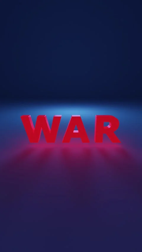 The red word WAR explodes in small particles on a blue background. Stock Footage 253340248