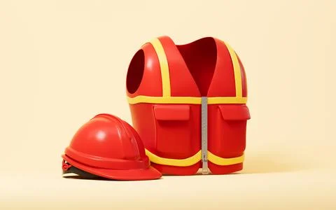 Red work clothes. Special occupational uniforms.Fireman's uniform, 3d rende.. Stock Illustration