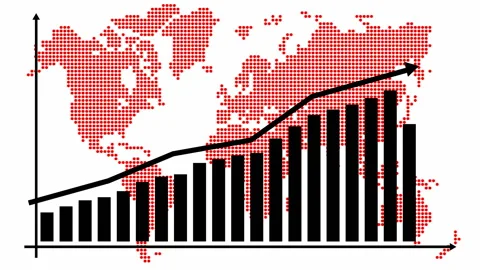 Red world map and growth chart white Stock Footage 194561380