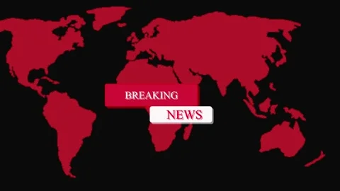 Red World Map With Breaking News Text Overlay On animation Black Background.. Stock Footage 321589285
