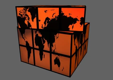 Red World Map as Cube Globe Black Continents Stock Illustration