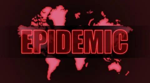 Red world map with written word EPIDEMIC illustration Illustrazione stock