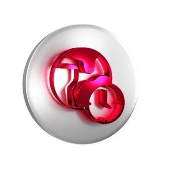 Red World time icon isolated on transparent background. Silver circle button. 스톡 일러스트