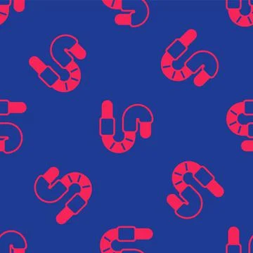 Red Worm icon isolated seamless pattern on blue background. Fishing tackle.   스톡 일러스트