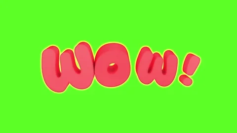 Red “WOW!” text appears playfully with a swinging motion on a green chroma key Stock Footage 332160139