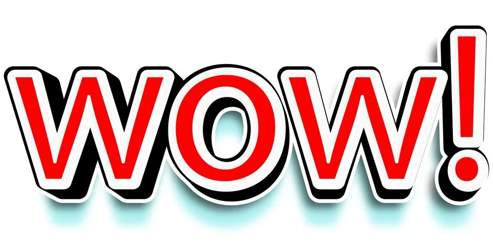 Red wow text with exclamation point sticker Stock Illustration