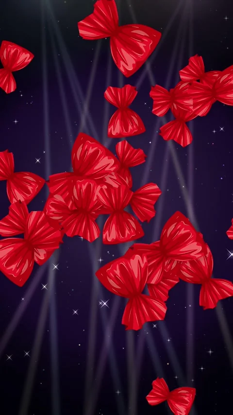 Red Wrapped Candies Falling Over Dark Glitter Background Vertical Animation Stock Footage 346427722