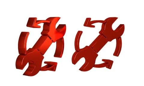 Red Wrench spanner and arrows as workflow icon isolated on transparent back.. Stock Illustration