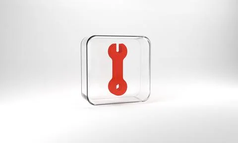 Red Wrench spanner icon isolated on grey background. Spanner repair tool. Ser Stock Illustration