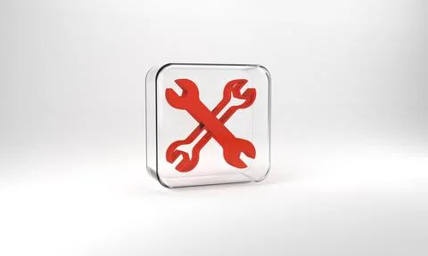 Red Wrench spanner icon isolated on grey background. Spanner repair tool. Ser イラスト素材