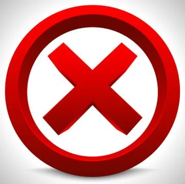 Red x button. X shape, letter, sign. Ban, quit, exit, deny, forbid, restricti Illustrazione stock