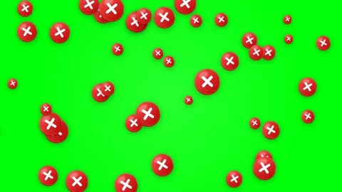 Red X Marks Falling on Green Screen Background for Error or Deletion. Stock Footage 333155941