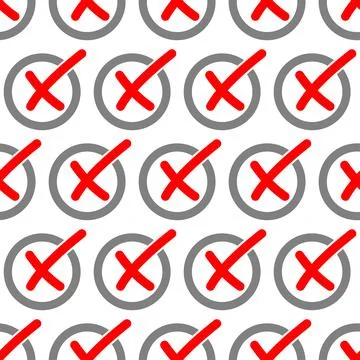 Red X reject icons vector seamless pattern. Outline circle button. Check tick Stock Illustration