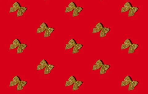 Red xmas background seamless pattern glitter bow Stock Photos