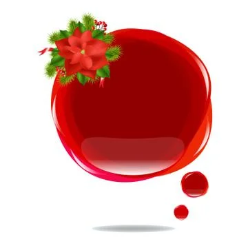 Red xmas cloud bubble speech with poinsettia Stock Illustration