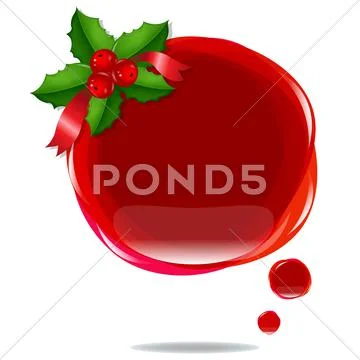 Red xmas cloud bubble speech with holly berry Stock Illustration