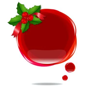 Red xmas cloud bubble speech with holly berry Illustrazione stock
