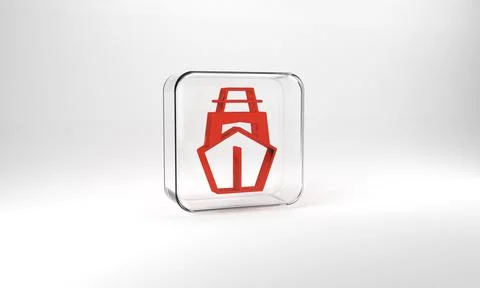 Red Yacht sailboat or sailing ship icon isolated on grey background. Sail boat Stock Illustration