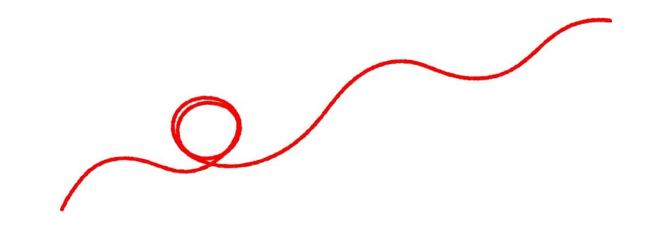 Red yarn thread forming a wavy squiggly line in a clean minimal style. Soft w Stock Illustration