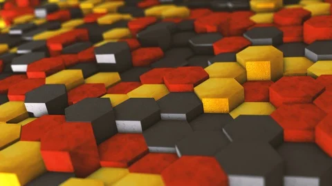 Red, yellow and black abstract hexagon geometric surface Stock Footage 129654060