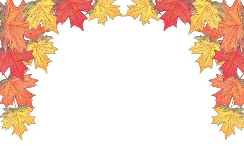 Red, yellow and orange maple leaves  arch border 스톡 일러스트