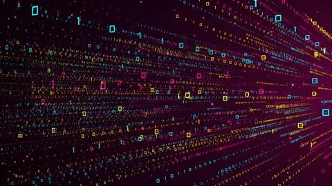 Red Yellow Blue 3d Perspective Binary Digital Number 01 Burst From Right To Left イラスト素材