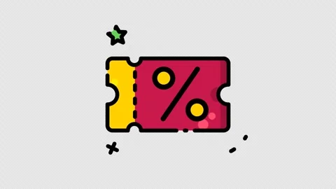 Red yellow discount coupon ticket star symbol plus sign decorative graphic icon Stock Footage 346565238