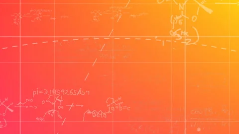 Red-yellow gradient shifting initiating dashed lines and math chemical notations Stock Footage 315543111