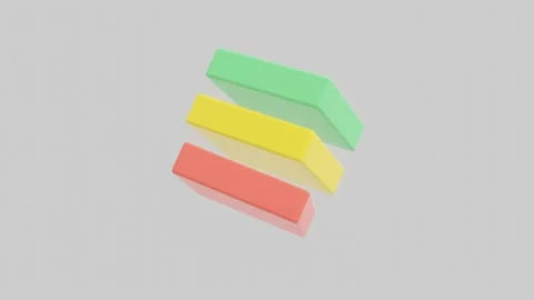 Red-yellow-green 3D rectangle elements rotates on a white background Stock Footage 170773001