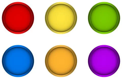 Red, Yellow, Green button, Blue, Orange, Purple button vector set. Stock Illustration