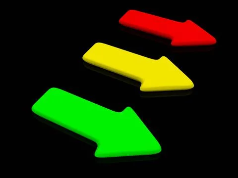 Red yellow green pointer on black. 3d red yellow green pointer on black. 3... Stock Photos