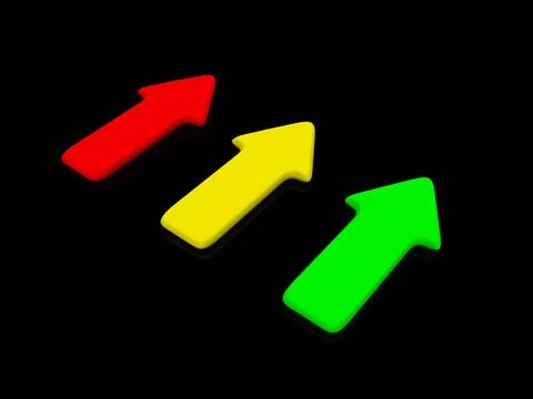 Red yellow green pointer on black. 3d red yellow green pointer on black. 3... Stock Photos