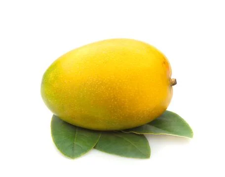 Red yellow mango with green leaf isolated on white background Stock Photos