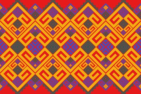 Red yellow native aztec fabric pattern Stock Illustration