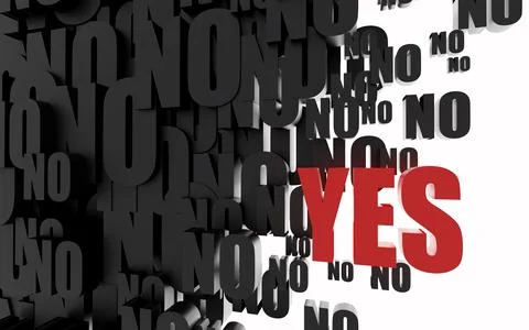 Red Yes against multiple black No's. 3D illustration Stock Illustration