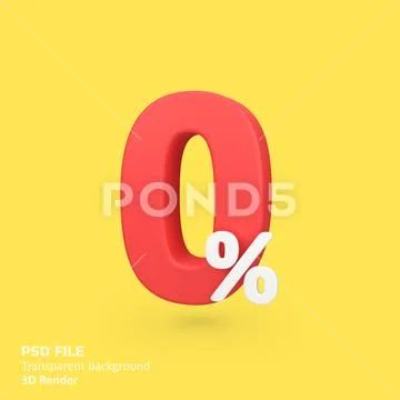 Red zero percent isolated 3d render icon illustration PSDテンプレート