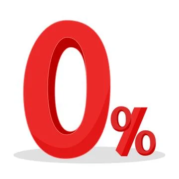 Red zero percent. isolated on white background. Can use for promotion adverti Ilustração Stock