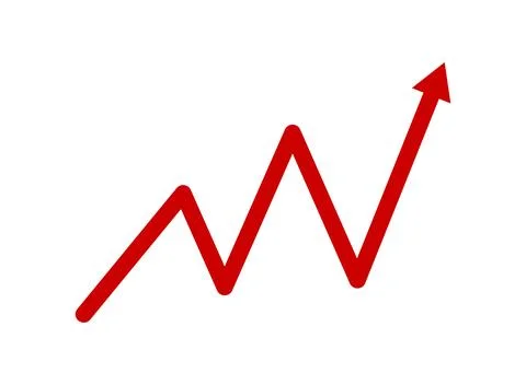 Red zigzag arrow pointing upward right direction on white background Stock Illustration