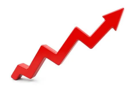 Red zigzag arrow pointing upwards, symbolizing growth, success, and progres.. Ilustración de archivo