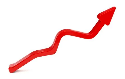 Red zigzag arrow pointing upwards, symbolizing growth, success, and progress. Illustrazione stock
