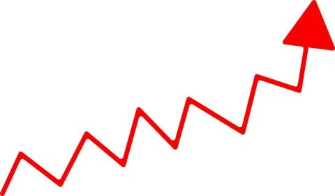 Red zigzag arrow vector indicating rapid financial rise and stock market Stock Illustration