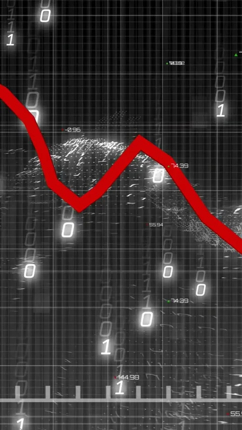 Red zigzag line emerging upper-left, tracing valley then climbing, showing Stock Footage 330395068