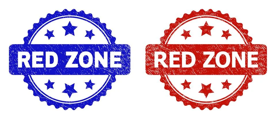 RED ZONE Rosette Seals Using Scratched Texture Stock Illustration