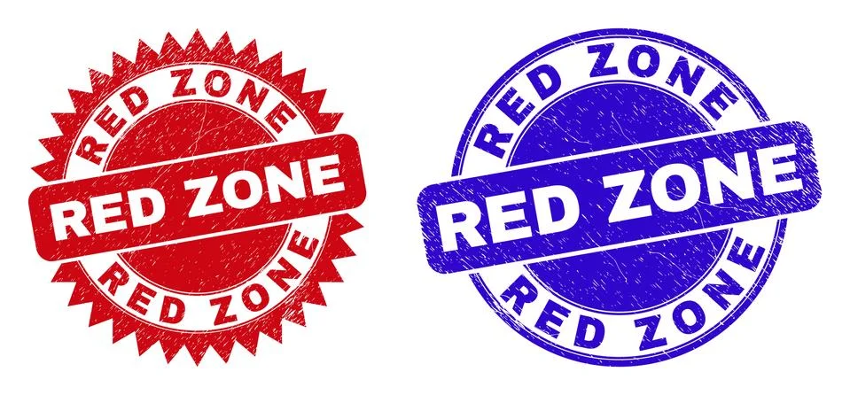 RED ZONE Rounded and Rosette Seals with Unclean Surface Stock Illustration