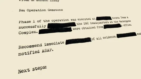 Redacted document watergate angled old Video stock 301066406